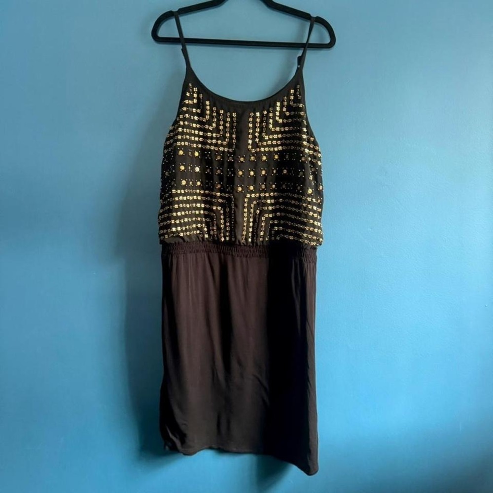 Y2K Beaded Dress Women's Size Large Black Gold‎ Boho Indie Coachella Hippie